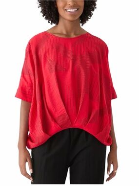 NWT Patrizia Luca Women's Pleat Front Boxy Printed Blouse in Red Size S/M